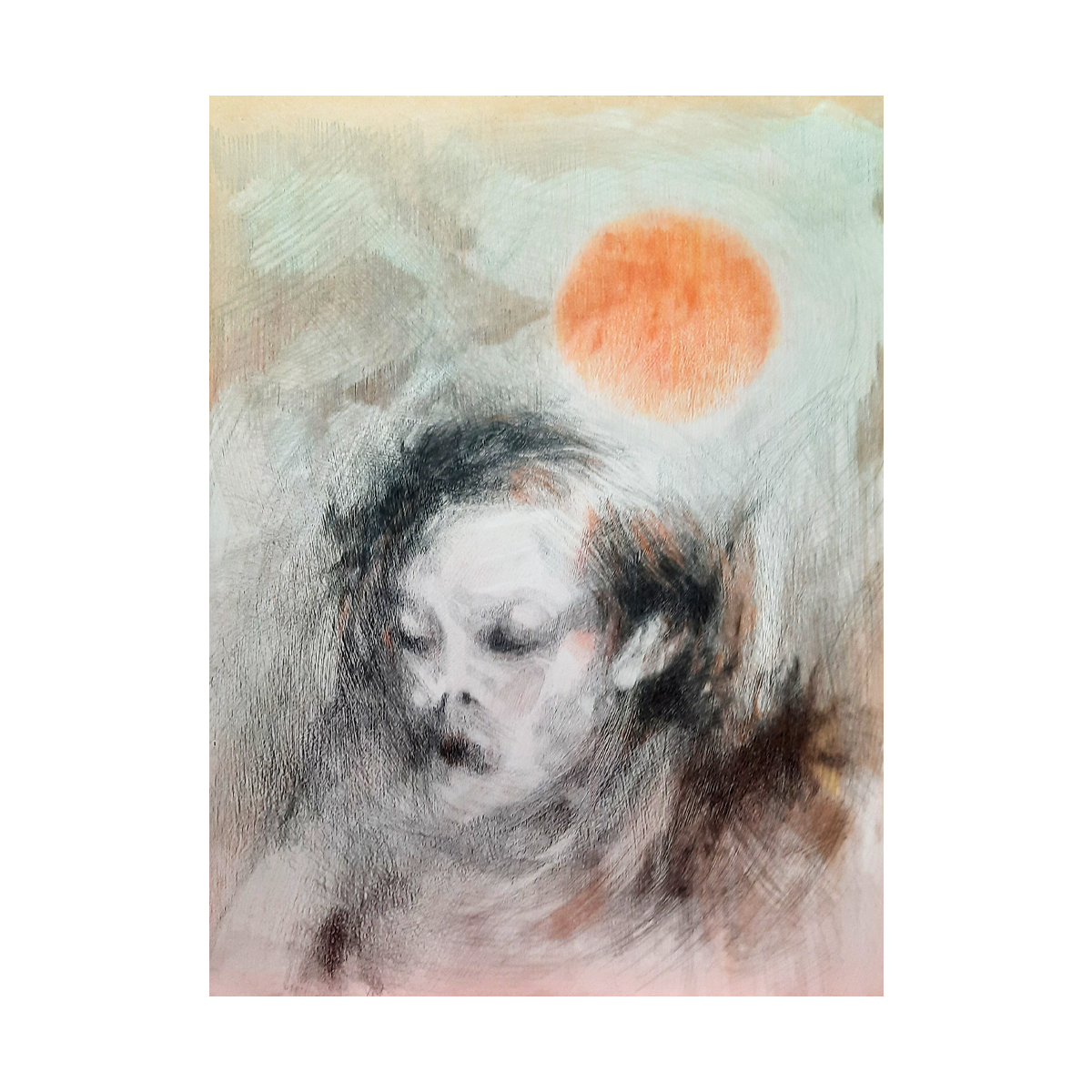 Postać starszej kobiety. Niewyraźny szkic.