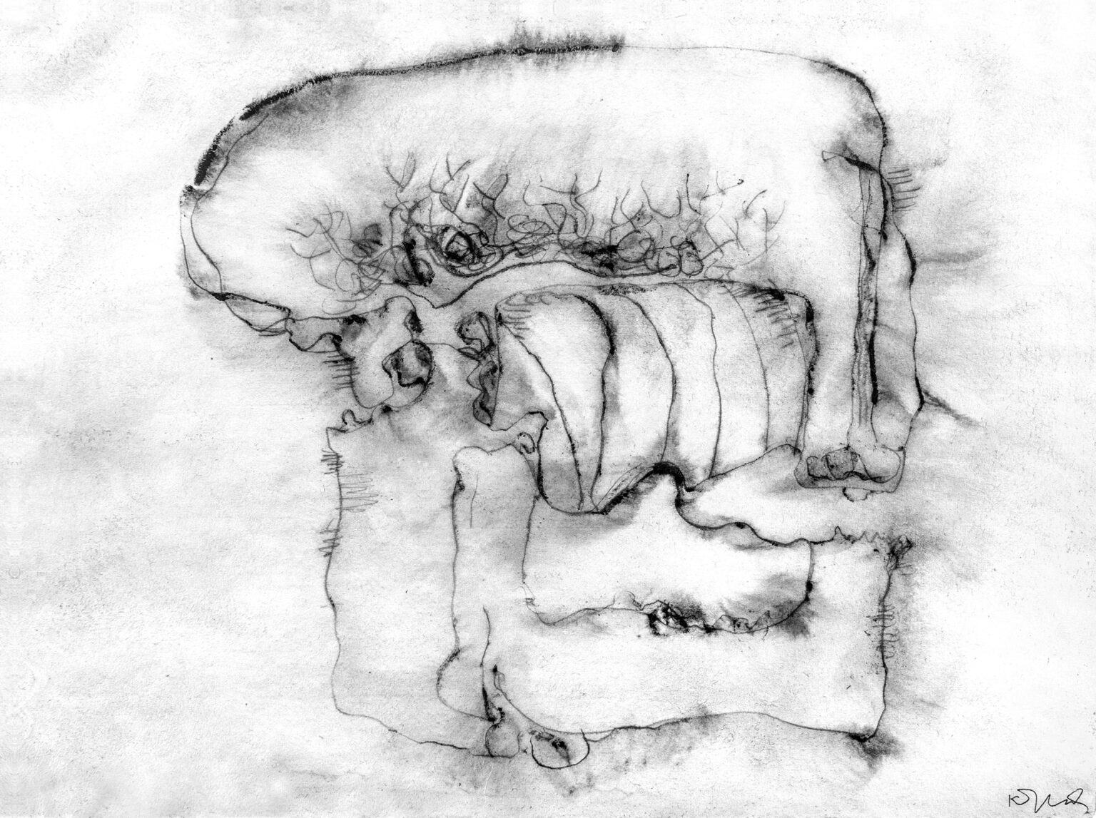 reprodukcja pracy Konrada Jarodzkiego z roku 1972, w technice tusz na papierze