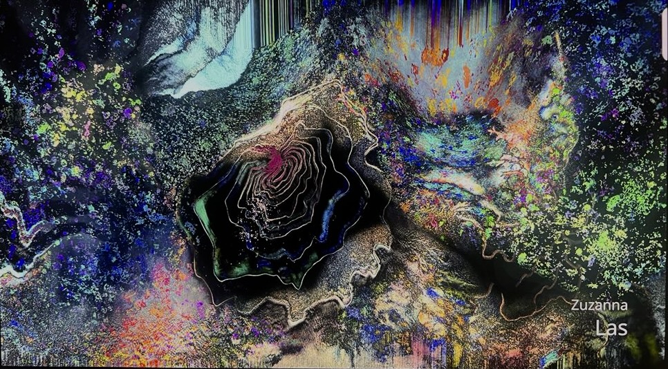 Praca studencka: Abstrakcyjna grafika w kolorach żywych barw, dominuje zieleń, żółć w różnych odcieniach